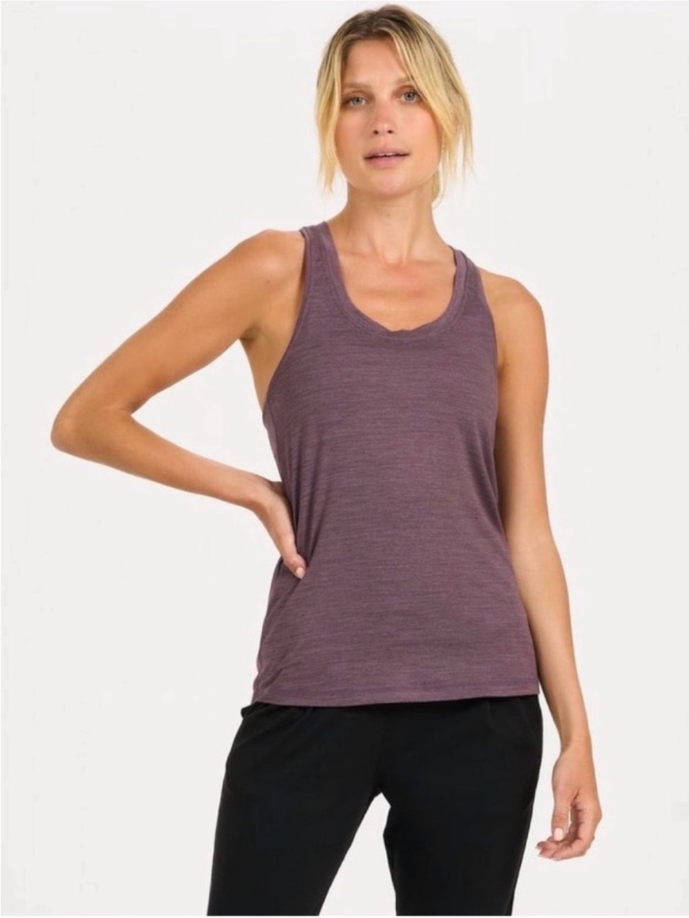 Vuori Lux Performance Racerback Tank in Heather Plum